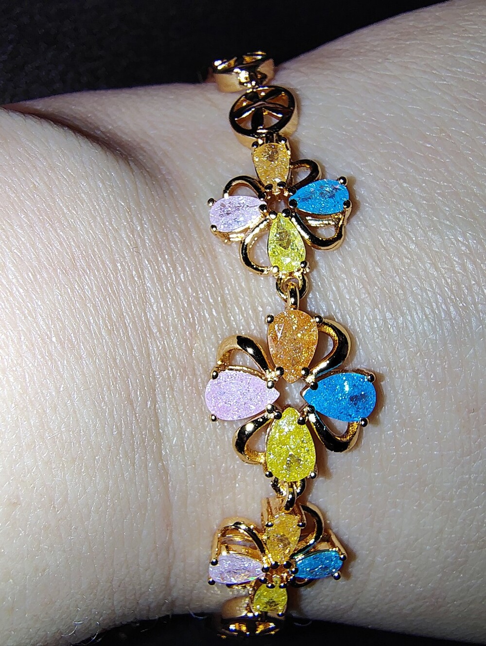 Wild Flower Petal Multicolor Crystal Pink Orange Yellow Blue Gold Bracelet New